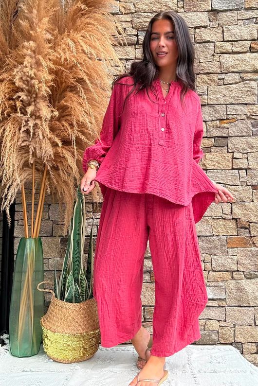 Annie Cushion Cotton Barrel Culotte Pant Rhubarb Rose